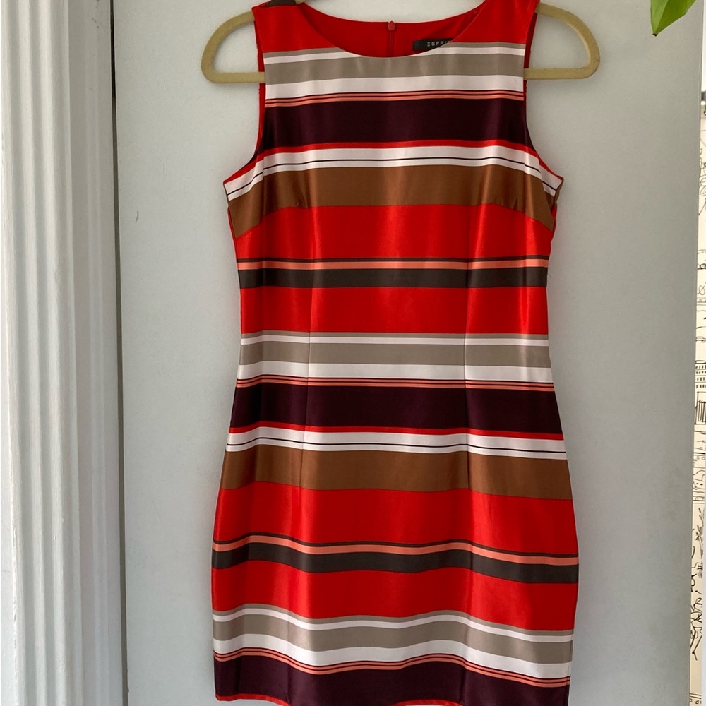 Esprit Sheath Mini Dress Brown and Orange Sleeveless Crew Neck